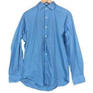 Ralph Lauren Mens Shirt Blue Green Striped Button Down Regent Fit 16 34/35